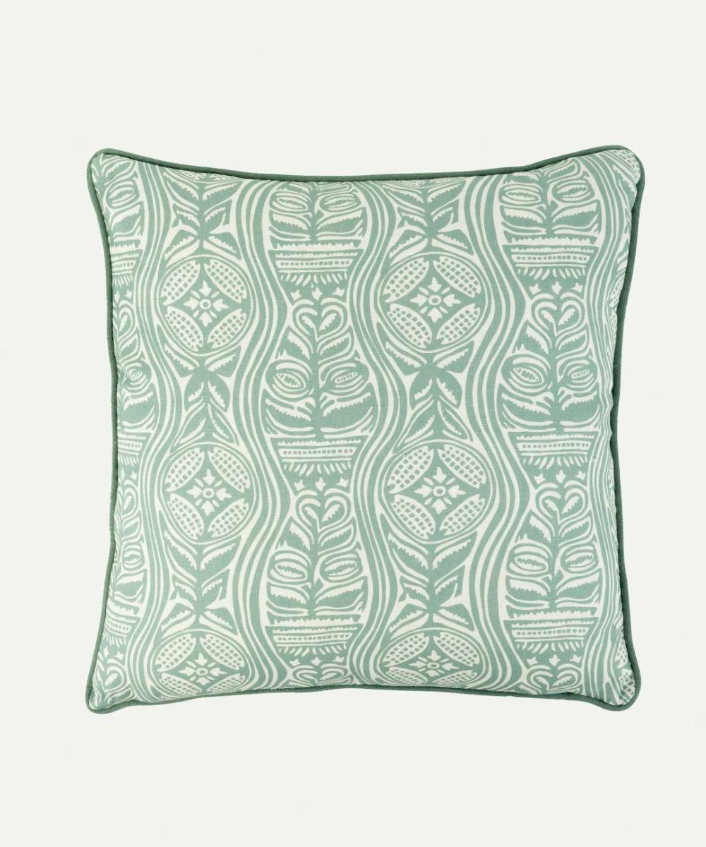 Dacha Print Cushion In Teal With Teal Trim Products