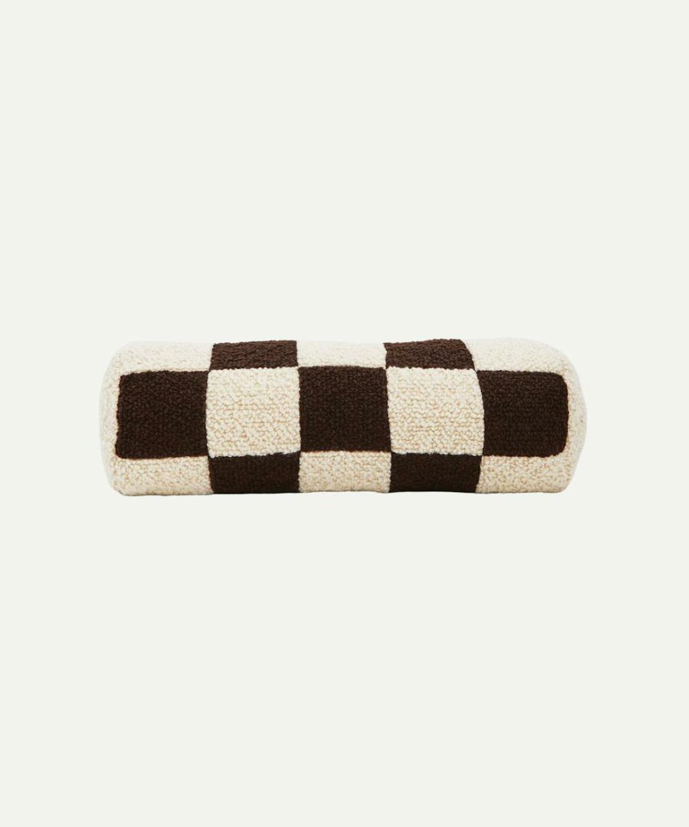 Le Cylindre – Medium Wool Bouclé Checkered Bolster – Chocolate/Eggshell Products