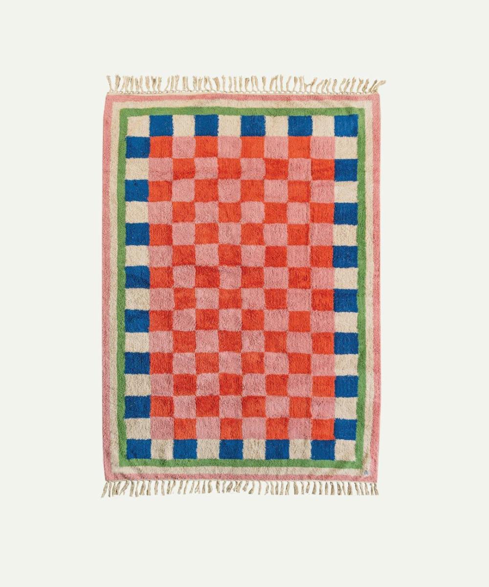 Lizzie Pink & Red Chequered Recycled Cotton Large Rug Products