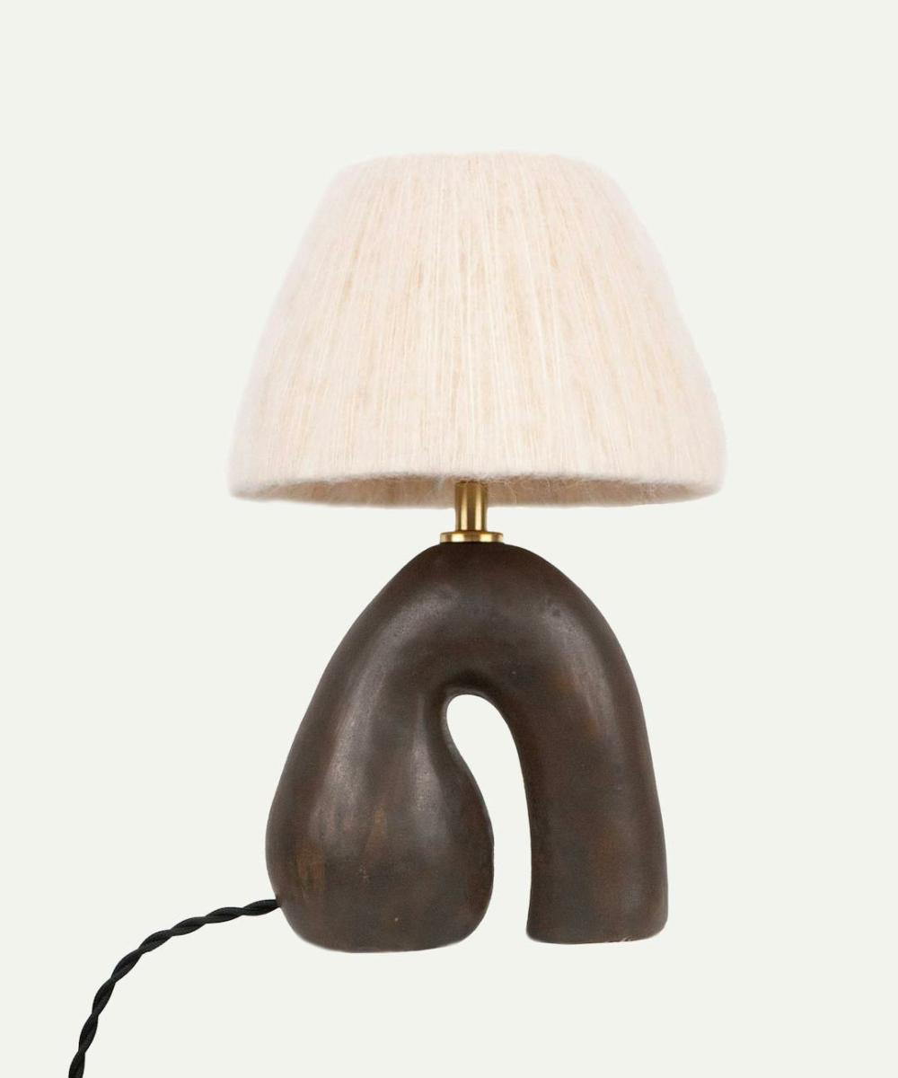 Satin Brown ‘Opposee’ Table Lamp + Cream Wool Lampshade Lighting