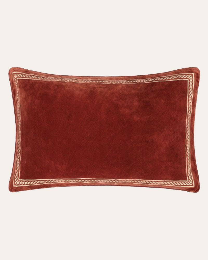 Shisho Embroidered Velvet Cushion – Carmine Red Products